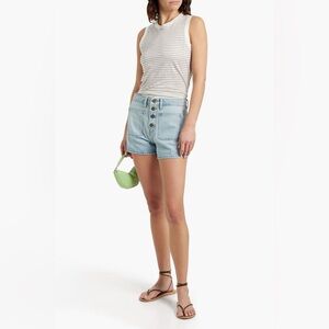 Frame Striped Linen-Jersey Tank, Size M